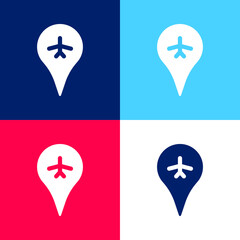 Airport blue and red four color minimal icon set