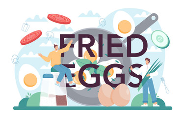 Fried eggs typographic header. Scrambled, fried, poached eggs