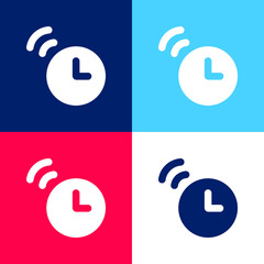 Alarm Clock blue and red four color minimal icon set