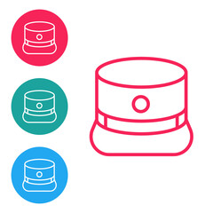 Red line Kepi icon isolated on white background. Cap army uniform headgear. Historic general hat. Set icons in circle buttons. Vector