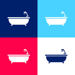 Bath Tub With Shower blue and red four color minimal icon set