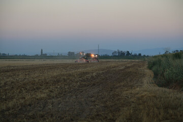 Fototapeta premium plowed field at sunset