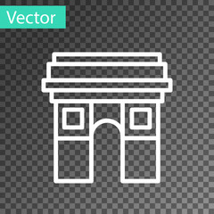 White line Triumphal Arch icon isolated on transparent background. Landmark of Paris, France. Vector