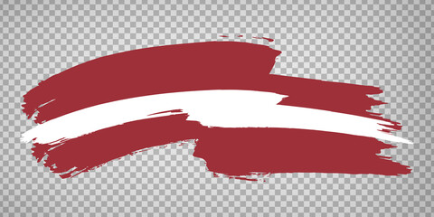 Flag  Latvia brush stroke background.  Flag waving  Republic of Latvia on transparent background for your web site design, app, UI.  EPS10.
