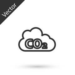 Grey line CO2 emissions in cloud icon isolated on white background. Carbon dioxide formula, smog pollution concept, environment concept. Vector