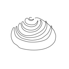 Cinnabon bun one line art. Continuous line drawing of cake, butter roll.
