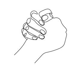 Brotherly handshake one line art. Continuous line drawing of gesture, hand, strong handshake.