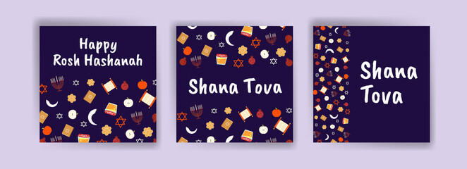 Happy rosh hashanah. Shana tova. Vector banners for social media posts, postcards, greeting cards, and posters.