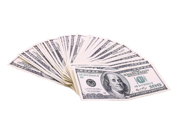 100 US dollars banknotes on white background