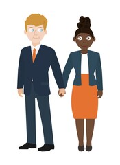Interracial couple flat color vector detailed characters. Boyfriend girlfriend married holding hands