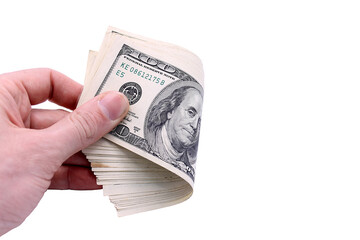 100 US dollars banknotes on white background