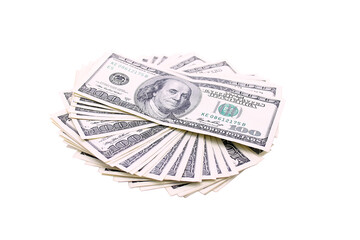 100 US dollars banknotes on white background
