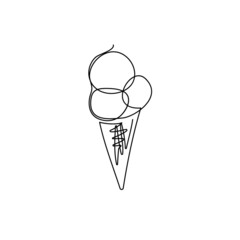 Ice cream cone continuous line drawing. One line art of dairy produce, milk products, food.