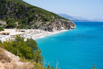 Obraz premium Aerial view of canyon at Gjipe beach, Himara, Albania, Albanian Riviera