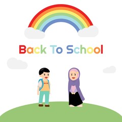 illustration vector graphic of two kids perfect for back to school poster