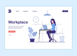 Office work landing page concept. Colored flat vector illustration. 