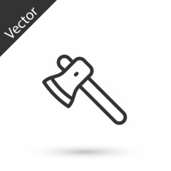 Grey line Wooden axe icon isolated on white background. Lumberjack axe. Vector