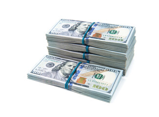 New design dollar bundles isolated on white background.