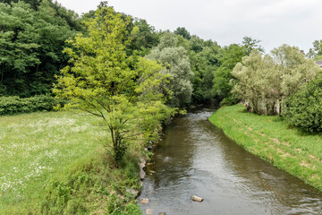  Olona river in  green valley countryside, Gornate Olona, Italy