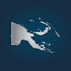 Papua New Guinea map 3D metallic silver with chrome, shine gradient on dark blue background. Vector illustration EPS10.