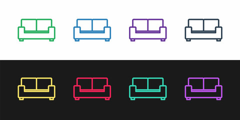 Set line Sofa icon isolated on black and white background. Vector