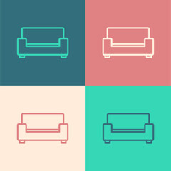 Pop art line Sofa icon isolated on color background. Vector