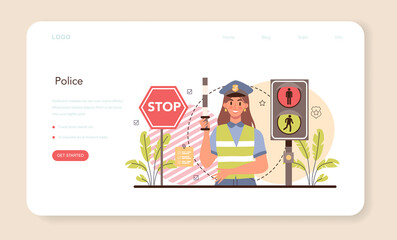 Police officer web banner or landing page. Detective making interrogation