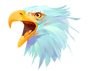 drawn colored bright eagle bird head on white background