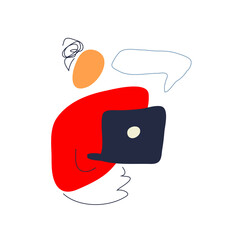 Abstract doodle character working in laptop 