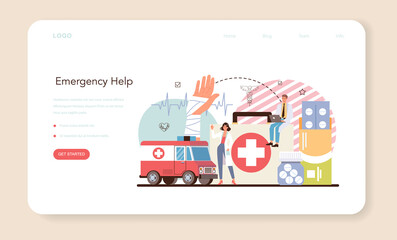 Urgency rescuer web banner or landing page. Ambulance lifeguard