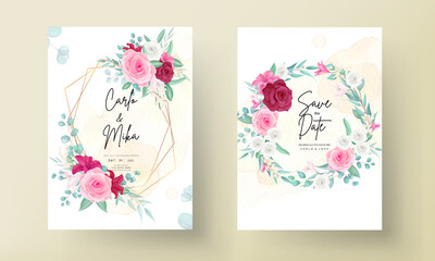 Wedding invitation template with hand drawn beautiful flower frame