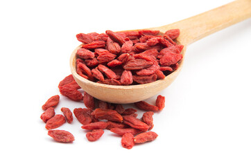Dried goji berries on white background