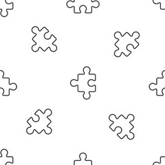 Grey line Piece of puzzle icon isolated seamless pattern on white background. Business, marketing, finance, layout, infographics, internet concept. Vector