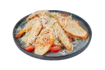 Caesar salad with chicken, restaurant dish, image isolate