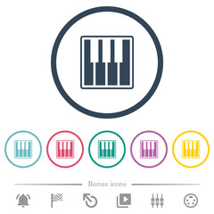 Piano keyboard alternate flat color icons in round outlines