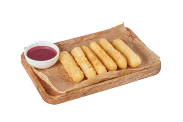 Cheese sticks with sauce, restaurant dish, image isolate