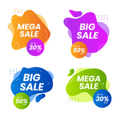 Dynamic modern fluid sale banners, big sale, big offer, mega sale, biggest sale vector set