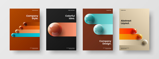 Multicolored realistic balls poster layout bundle. Simple front page A4 vector design illustration set.