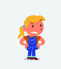Angry cartoon character of little girl on jeans.