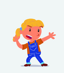 cartoon character of little girl on jeans arguing angry.