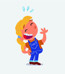 cartoon character of little girl on jeans laughing happily.