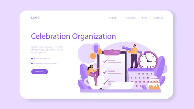 Event management web banner or landing page. Celebration