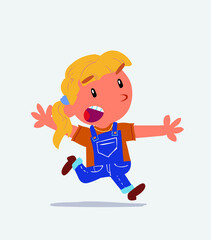 cartoon character of little girl on jeans running angry.