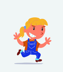 cartoon character of little girl on jeans running very pleased.