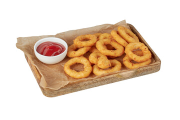 Onion rings in batter on a plate, restaurant dish, image isolate