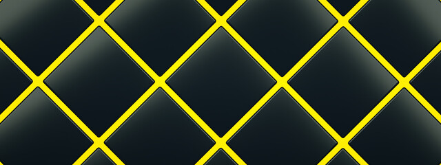 black cubes on yellow floor background, 3d render, panoramic image