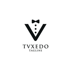 Letter V and Tuxedo icon. Fashion Logo Design. Vector Illustration.