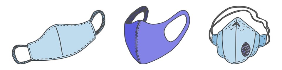 multicolored set of cloth medical mask protection