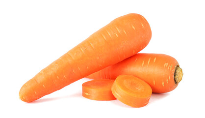 Fresh Carrots with sliced isolated on white background.