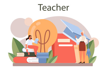 Teacher concept. Professor giving a lesson in a classroom. School or college